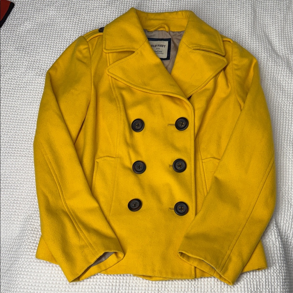 Old Navy Vibrant Yellow Wool Blend Peacoat - Medium